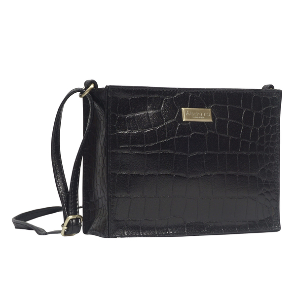 ASSOTS LONDON Susan Rectangle Croc Crossbody Bag with Adjustable Strap - Black