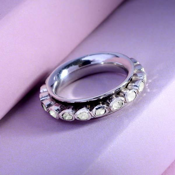 Artisan Crafted - Polki Diamond Full Eternity Ring in Sterling Silver 1.00 Ct, Silver wt. 6.39 Gms