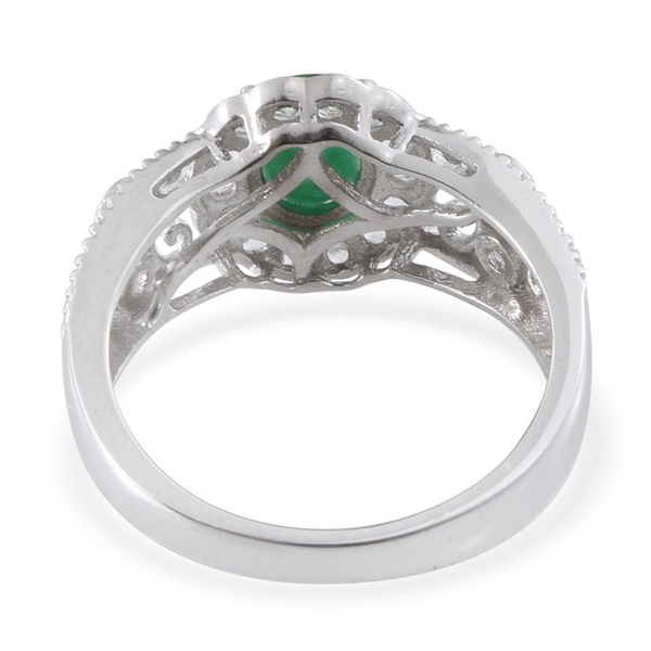 Kagem Zambian Emerald (Ovl 1.10 Ct), White Topaz Ring in Platinum Overlay Sterling Silver 1.750 Ct.