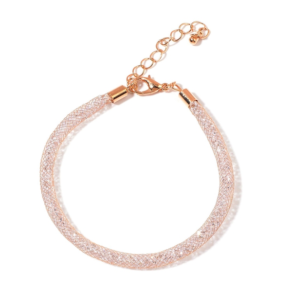 White Austrian Crystal Bracelet (Size 7.5 with 1.5 inch Extender) in Rose Gold Tone