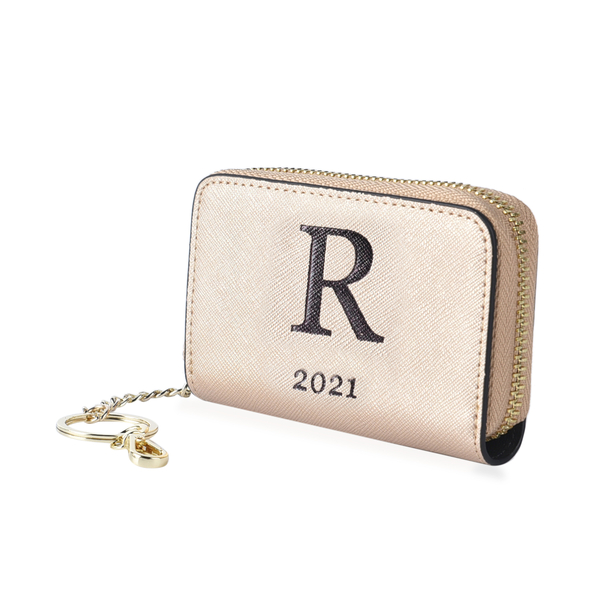 Genuine Leather Alphabet R Wallet with Engraved Message on Back Side (Size 11X7.5X2.5 Cm) - Gold