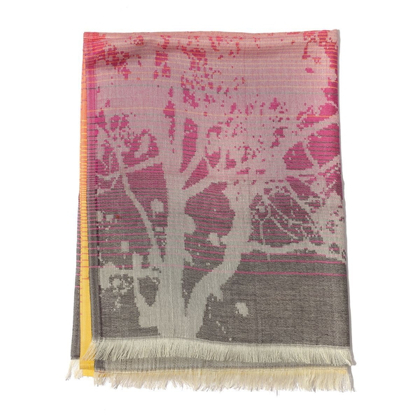 Modal and Cotton Yellow and Pink Colour Abstract Print Shawl (Size 170x70 Cm)