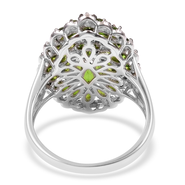 Chrome Diopside (Pear and Rnd) Cluster Ring in Rhodium Overlay Sterling Silver 5.000 Ct.