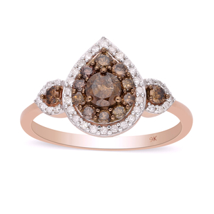 9K Rose Gold SGL Certified Champagne and White Diamond (I3/G-H) Ring 1.00 Ct.