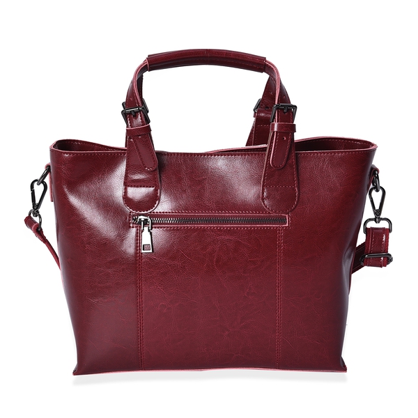 100% Genuine Leather Leopard Pattern Middle Size Tote Bag with Detachable Shoulder Strap (Size 38x25x13 Cm) - Wine