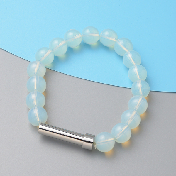 Opalite Stretchable Beads Bracelet (Size 8.5) in Stainless Steel 113.50 Ct.