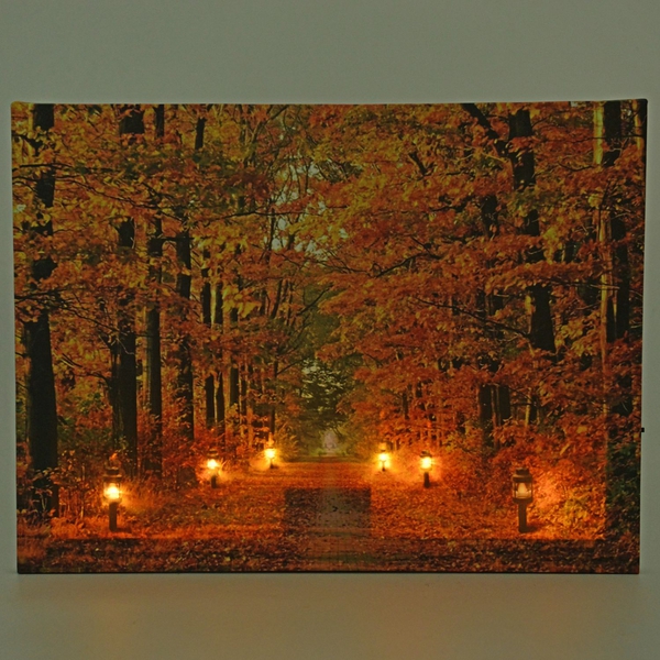 (Option 4) Wall Decor - LED Lights Maple Tree Forest Wooden Frame Wall Hanging (Size 40X30 Cm)