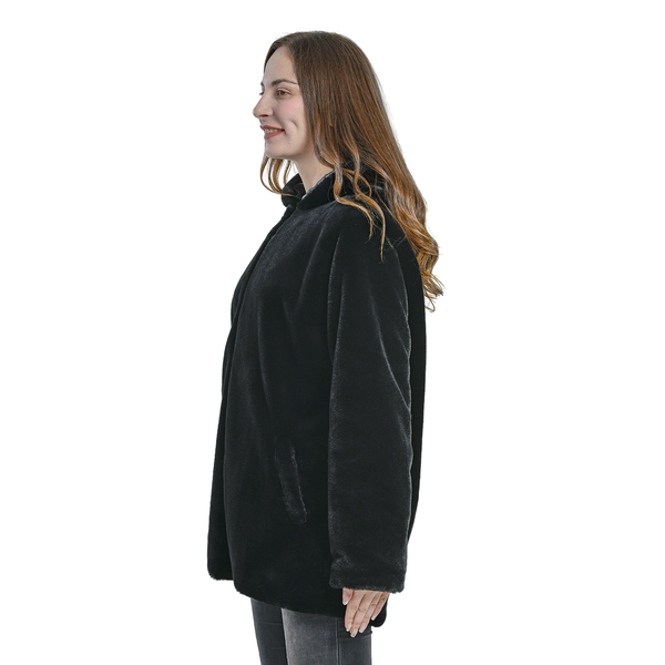 TAMSY Faux Fur Long Sleeved Coat (Size S, 98x74x59  Cm) - Black
