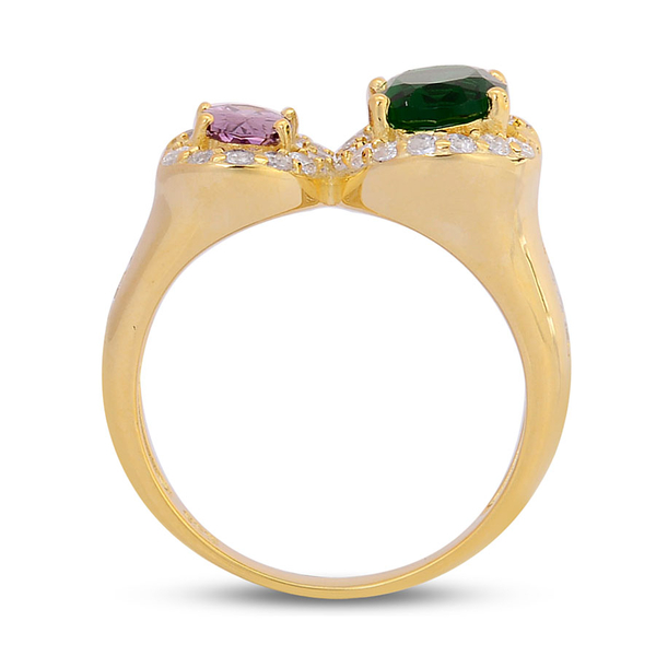 AAA Simulated Amethyst, Simulated Emerald and Simulated White Diamond Ring in Yellow Gold Overlay Sterling Silver 2.800 Ct.