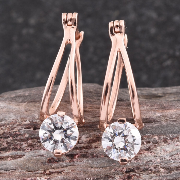 Lustro Stella - Rose Gold Overlay Sterling Silver (Rnd) Earrings (with Clasp) Made with Finest CZ 2.060 Ct.