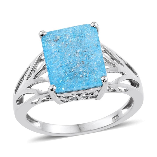 Blue Crackled Quartz (Oct) Solitaire Ring in Platinum Overlay Sterling Silver 6.000 Ct.