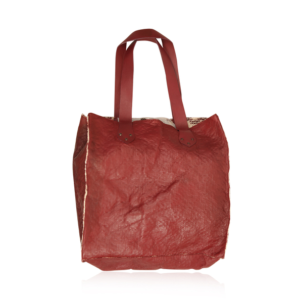 Linea Burgundy Genuine Leather With 100% Cotton Floral Lace Bonding Reversible Tote  (Size 34x34x8 C