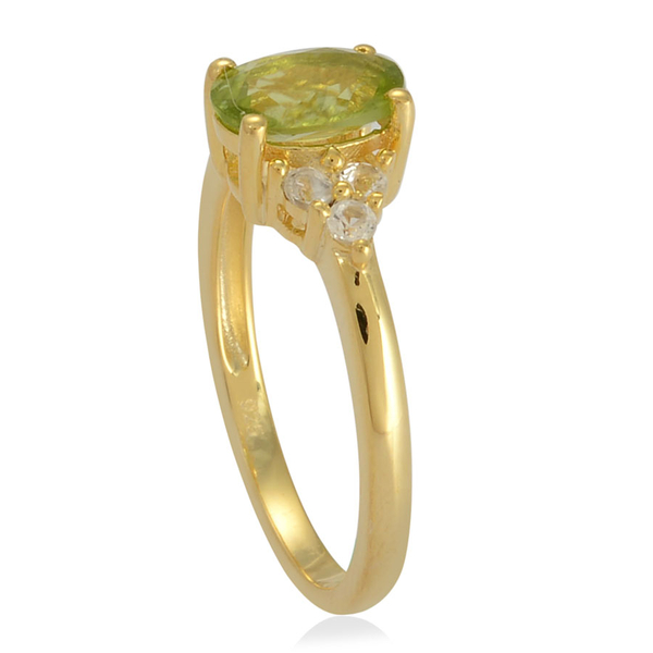 Hebei Peridot (Ovl 1.25 Ct), White Topaz Ring in Yellow Gold Overlay Sterling Silver 1.500 Ct.