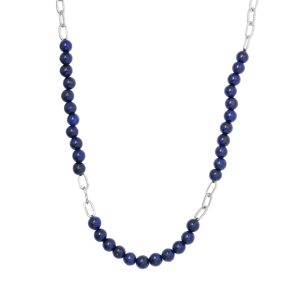 Lapis Lazuli Paperclip Necklace (Size - 20) in Silver Tone