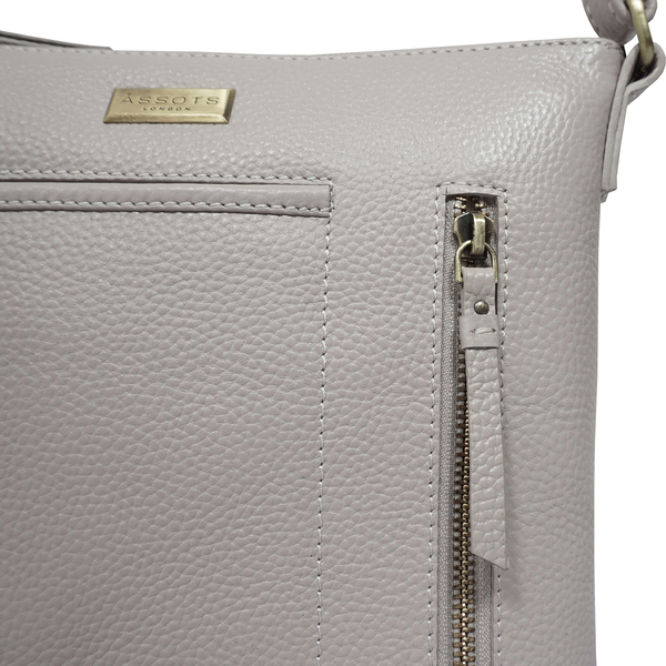 Assots London EDITH 100% Genuine Leather Pebble Grain Crossbody Bag (Size 26x23x4 Cm) - Ice Grey