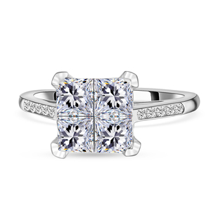 Moissanite Ring in Rhodium Overlay Sterling Silver 1.54 Ct.