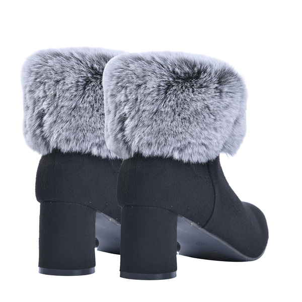 Faux Fur Ankle Boots with Side Zipper (Size 3) - Black
