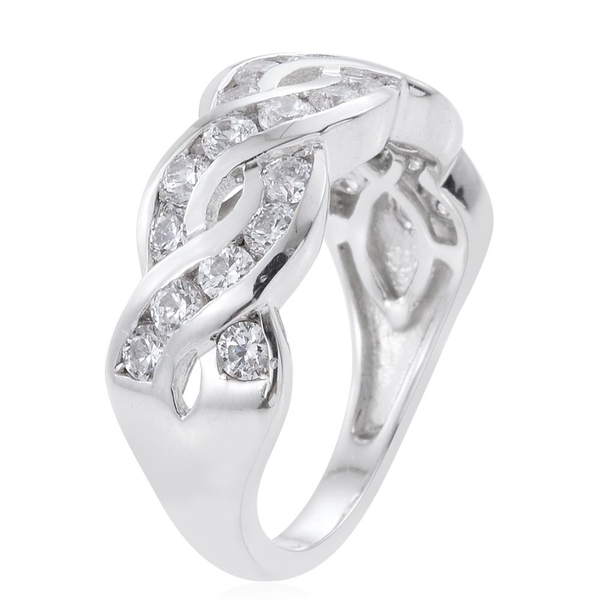 Lustro Stella - Platinum Overlay Sterling Silver (Rnd) Infinity Ring Made with Finest CZ