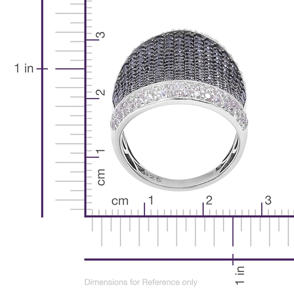 Designer Inspired  Boi Ploi Black Spinel, White Zircon Ring in Black Rhodium Plated Sterling Silver 6.250 Ct.