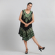 Viscose Crepe Umbrella Dress With Batik Print and Embroidery - Black and Green