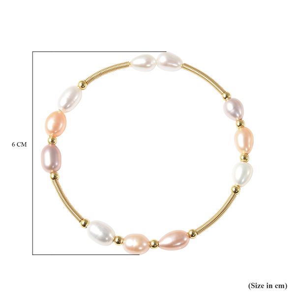 Multi Colour Freshwater Pearl Bracelet (Size 7) in Yellow Gold Tone