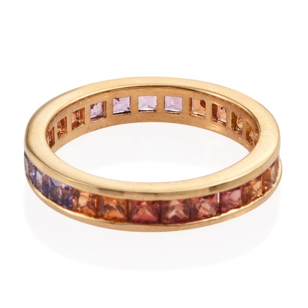 Multi Sapphire (Sqr) Full Eternity Band Ring in 14K Gold Overlay Sterling Silver 2.750 Ct.