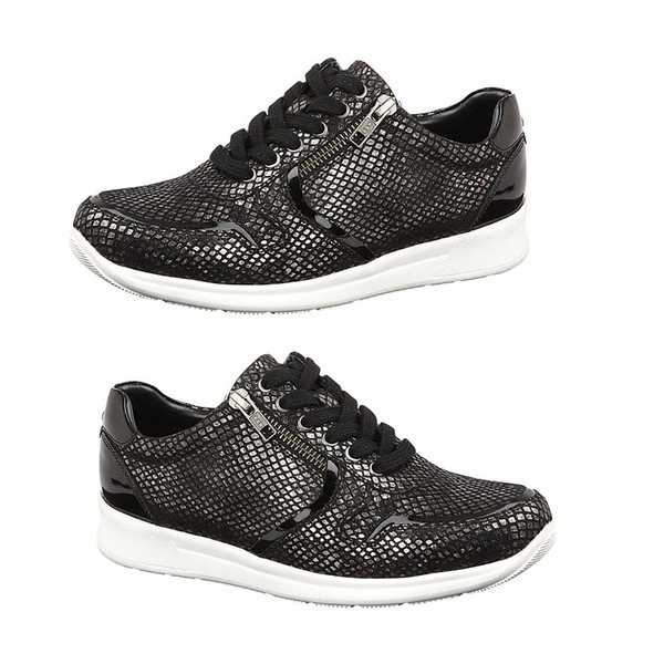 Lotus Stressless Black Pewter & Snake Leather Shira Casual Trainers