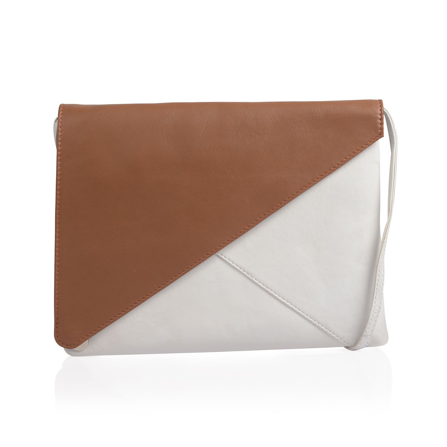 NEW SEASON Genuine Leather Tan and Off White Colour Crossbody Bag (Size 24x18 Cm)