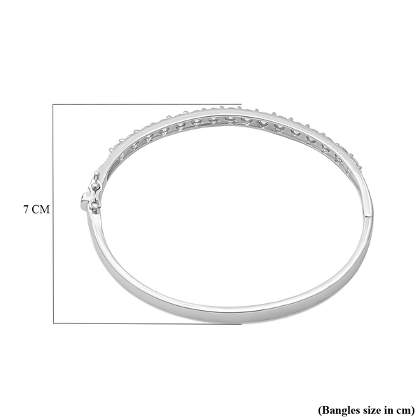 Moissanite Bangle (Size 7.5) in Rhodium Overlay Sterling Silver 4.00 Ct, Silver Wt. 10.00 Gms