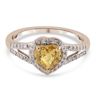 9K Yellow Gold AA Yellow Sapphire and Diamond Ring 1.33 Ct.