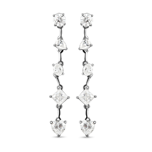 Moissanite Dangling Earrings (with Push Back) in Platinum Overlay Sterling Silver 2.55 Ct.