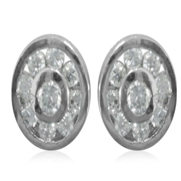ELANZA AAA Simulated Diamond (Rnd) Stud Earrings (with Push Back) in Rhodium Plated Sterling Silver