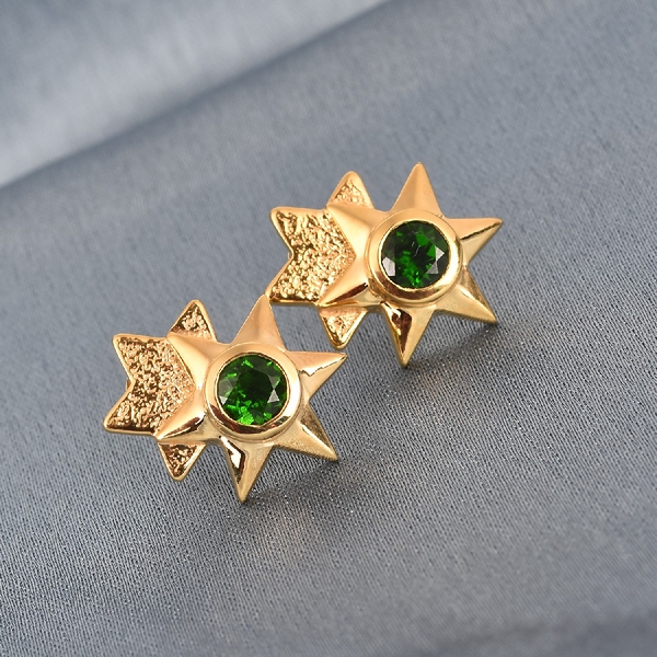 Chrome Diopside and Blue Sapphire Stud Earrings (with Push Back) in 14K Gold Overlay Sterling Silver 1.04 Ct.