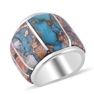 Santa Fe Collection - Spiny Turquoise Ring in Rhodium Overlay Sterling Silver 5.00 Ct.