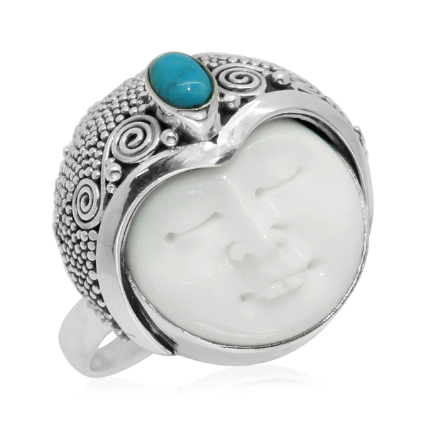Princess Bali Collection OX Bone Carved Face (Rnd 11.00 Ct), Arizona Sleeping Beauty Turquoise Ring 