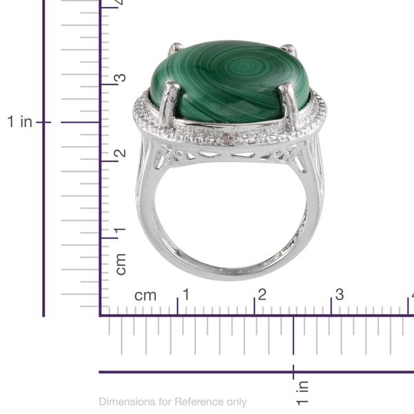 Malachite (Rnd 20.00 Ct), Diamond Ring in ION Plated Platinum Bond 20.010 Ct.