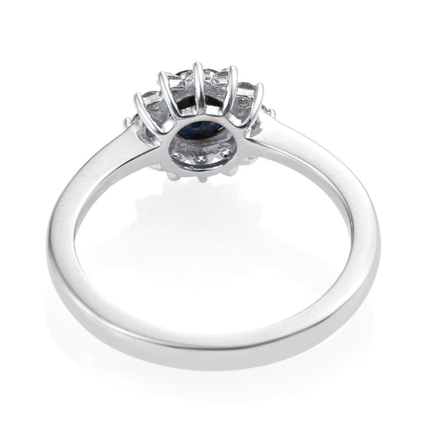 RHAPSODY 950 Platinum 1.15 Carat AAAA Kanchanaburi Blue Sapphire Round Halo Ring, Diamond VS E-F.