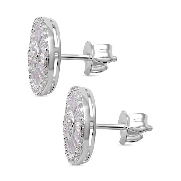 One Time Deal- ELANZA Simulated Diamond Earrings in White Silver Overlay Sterling Silver With Post & Push Back.