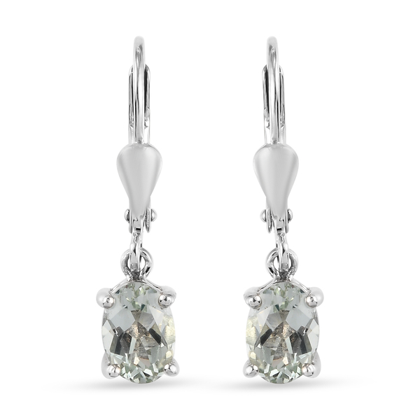 Prasiolite Solitaire Lever Back Earrings in Platinum Overlay Sterling Silver 1.50 Ct.