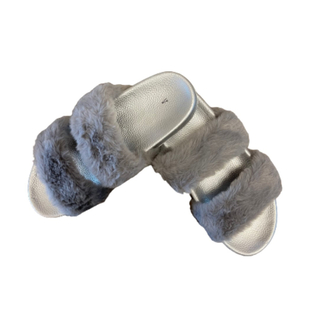 Ladies Summer Faux Fur Slider Slipper (Size 3) - Grey