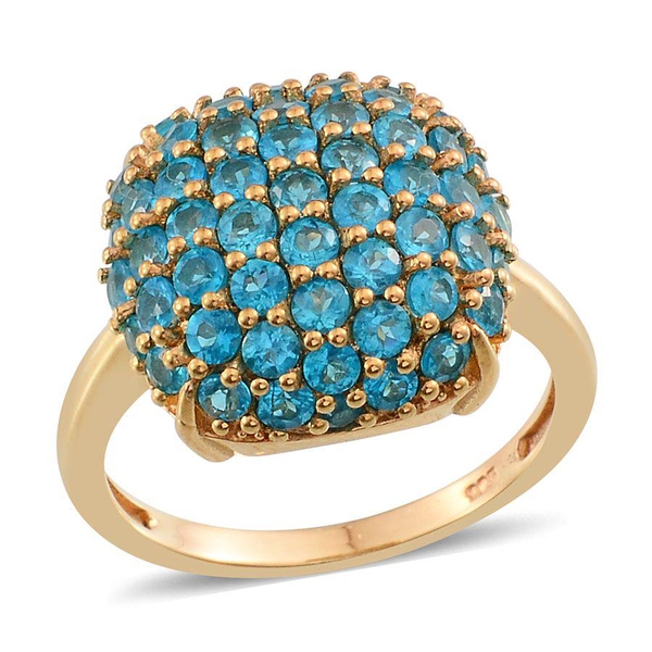 Malgache Neon Apatite (Rnd) Cluster Ring in 14K Gold Overlay Sterling Silver 2.750 Ct.