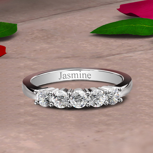 Personalised Engravable RHAPSODY 950 Platinum Five Stone Band Ring with IGI Certified VS EF Diamond 0.5 Ct.