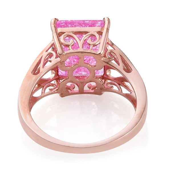 Pink Crackled Quartz (Oct) Solitaire Ring in Rose Gold Overlay Sterling Silver 6.000 Ct.