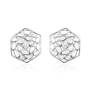 Polki Diamond Stud Earrings (with Push Back) in Platinum Overlay Sterling Silver 2.30 Ct.