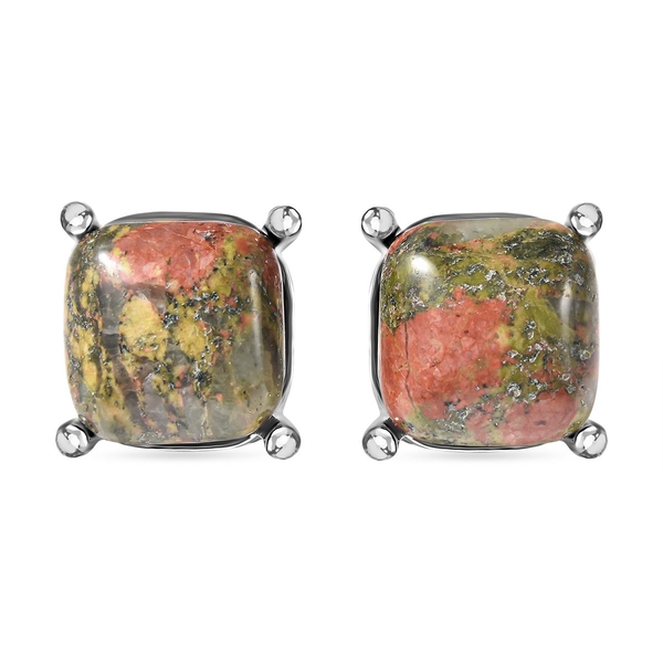 Unakite Stud Earrings (with Push Back) in Silver Tone