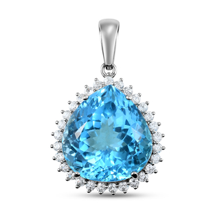 Blue Topaz and Natural Cambodian Zircon Pendant in Sterling Silver 56.26 Ct, Silver Wt. 10.00 Gms