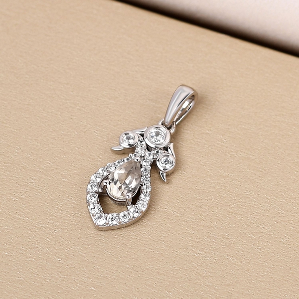 Turkizite and Natural Cambodian Zircon Pendant in Platinum Overlay Sterling Silver 0.72 Ct.