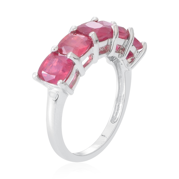 African Ruby (Cush) 5 Stone Ring in Rhodium Plated Sterling Silver 5.005 Ct.