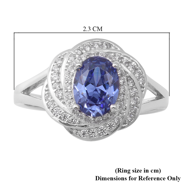 ELANZA Simulated Tanzanite and Simulated Diamond Ring in Rhodium Overlay Sterling Silver
