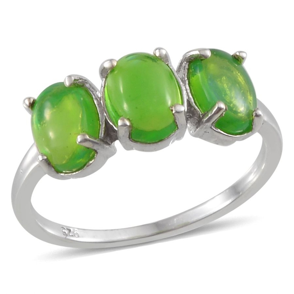Green Ethiopian Opal (Ovl) Trilogy Ring in Platinum Overlay Sterling Silver 1.500 Ct.